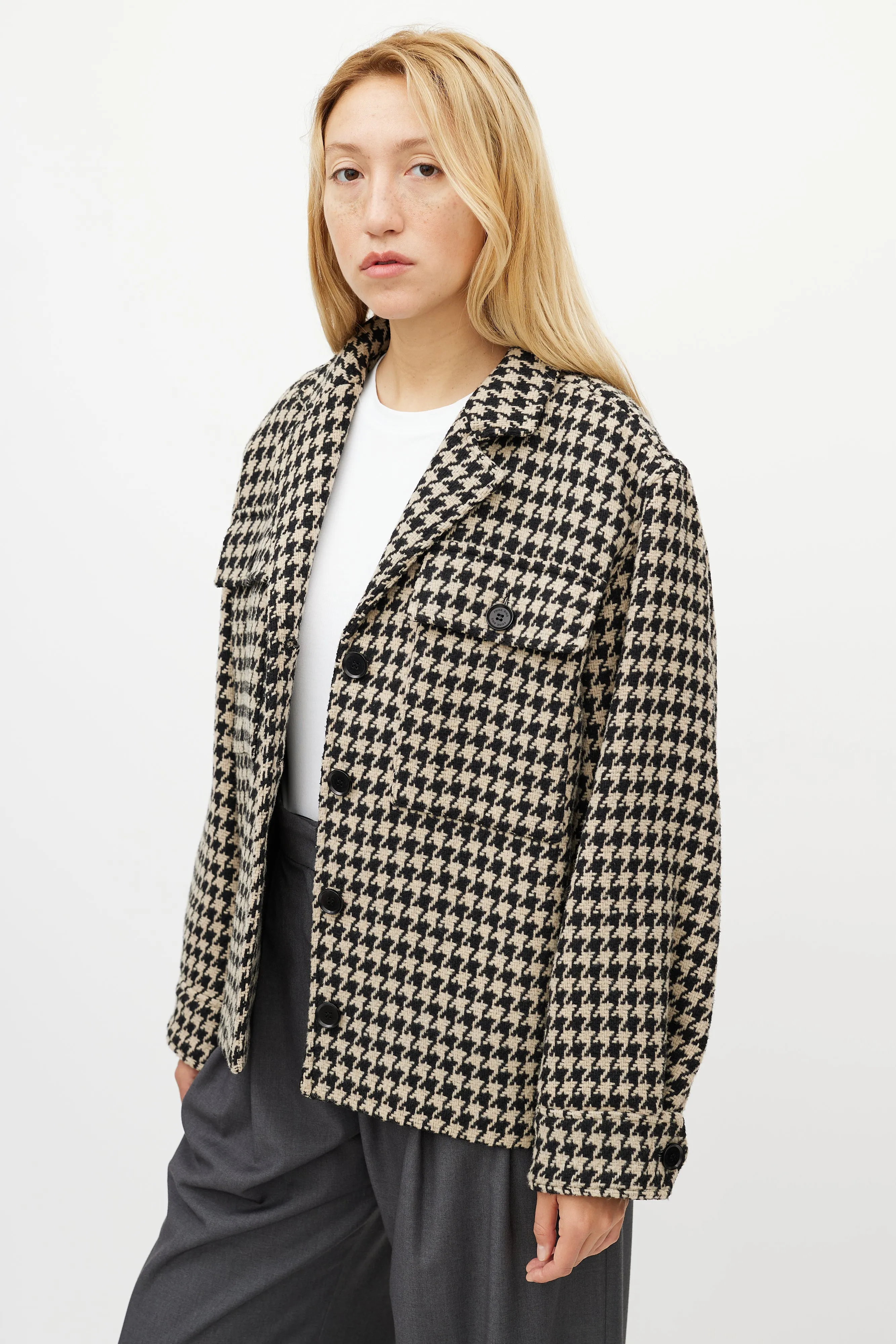 Black & White Houndstooth Woven Jacket