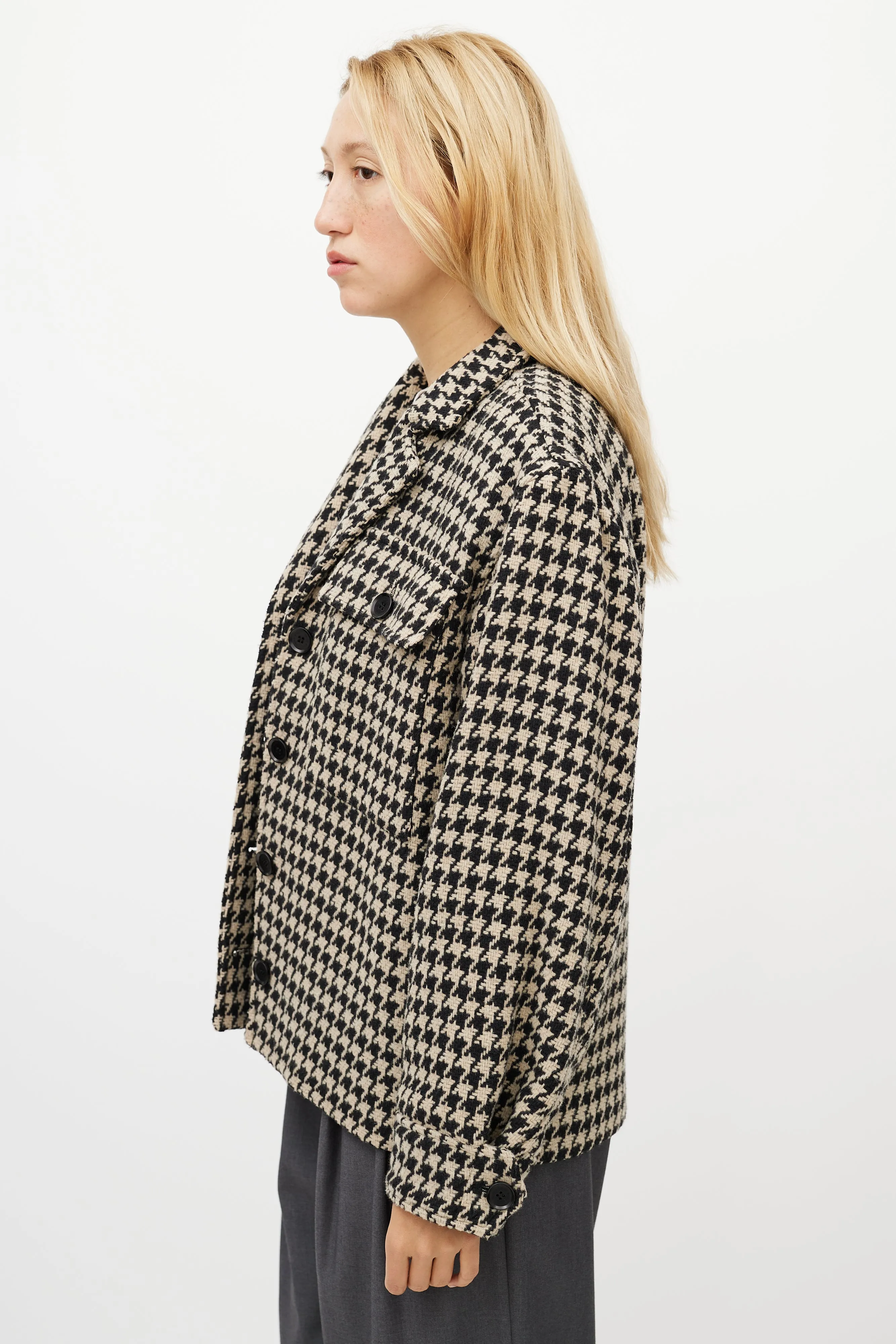 Black & White Houndstooth Woven Jacket