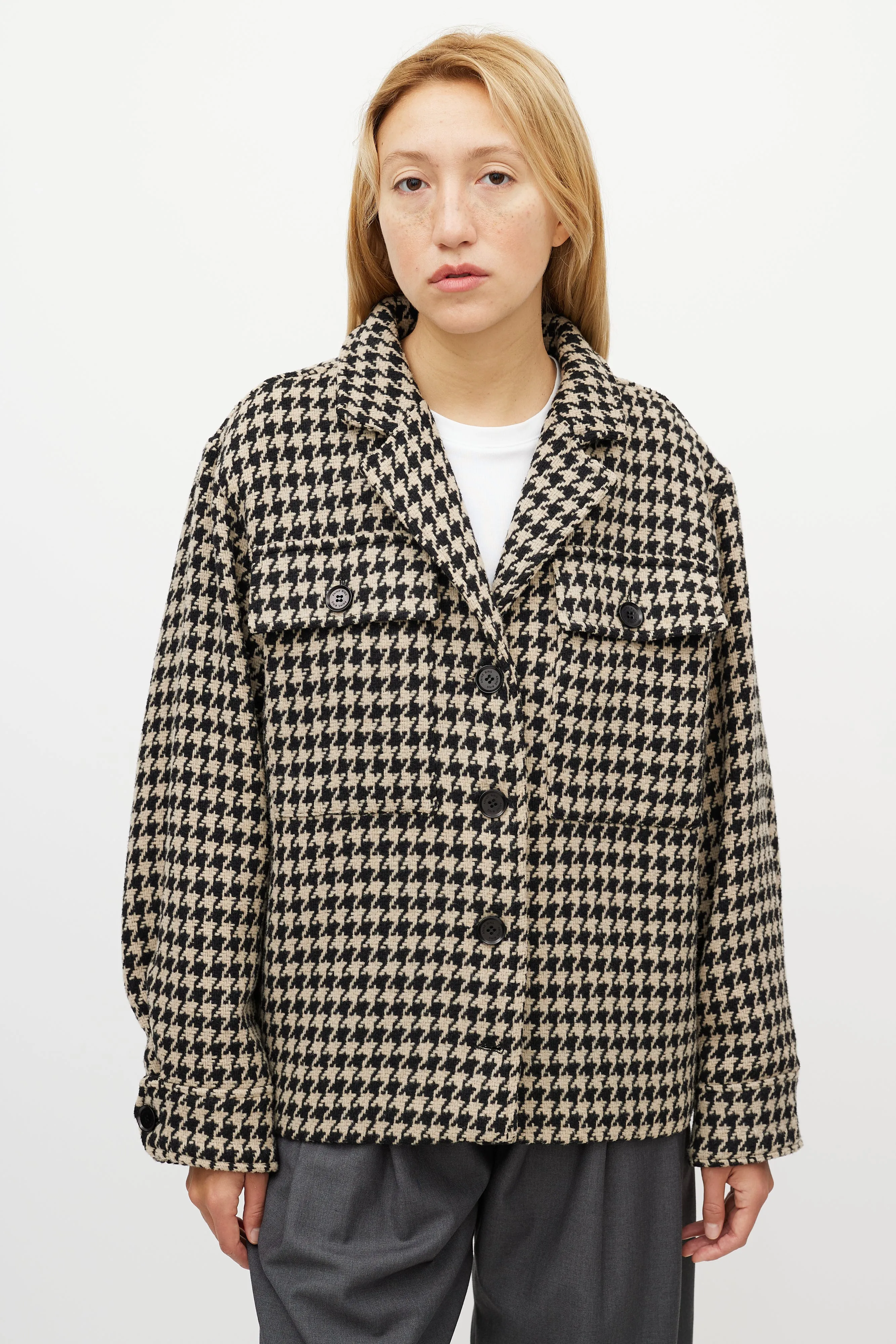 Black & White Houndstooth Woven Jacket