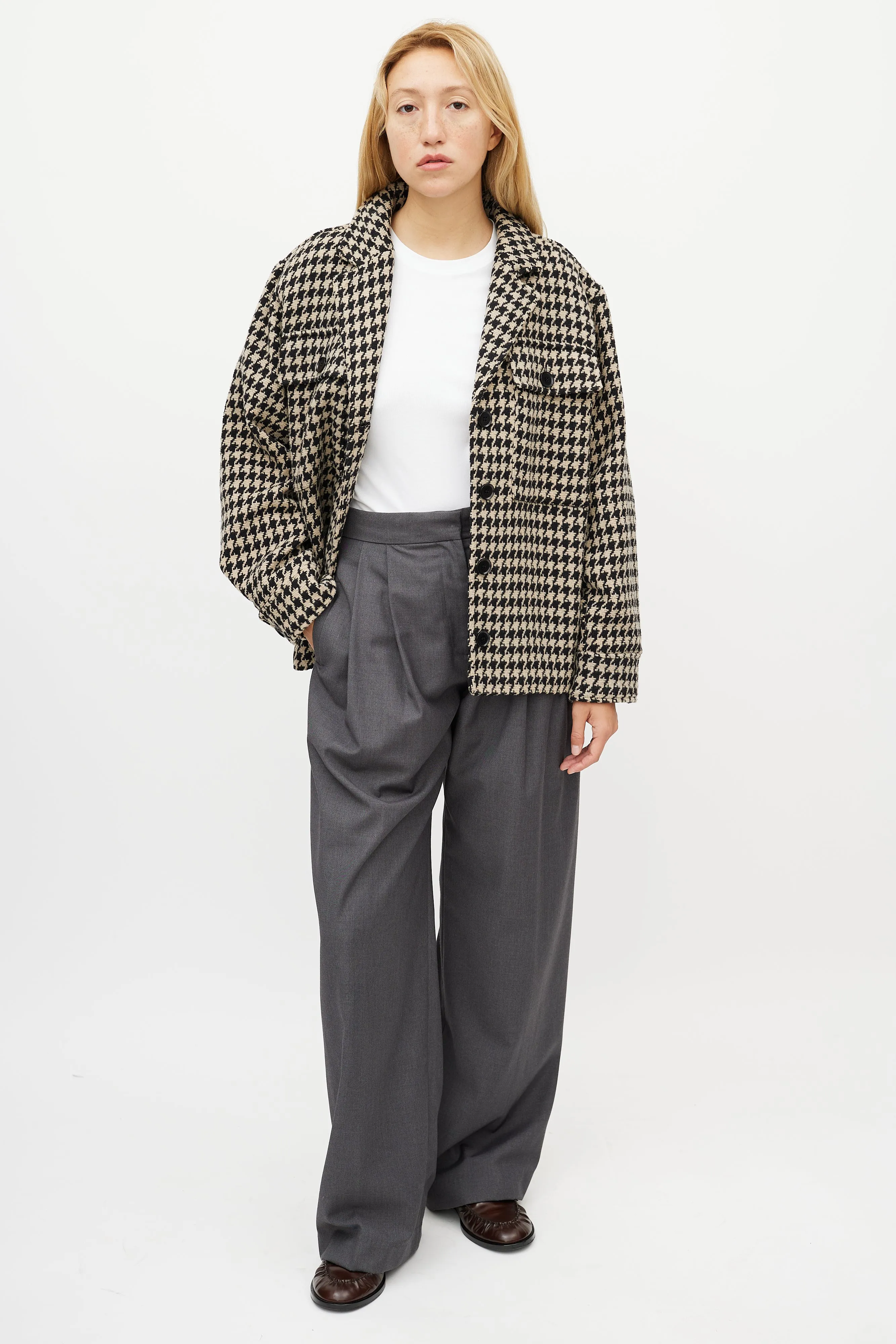 Black & White Houndstooth Woven Jacket