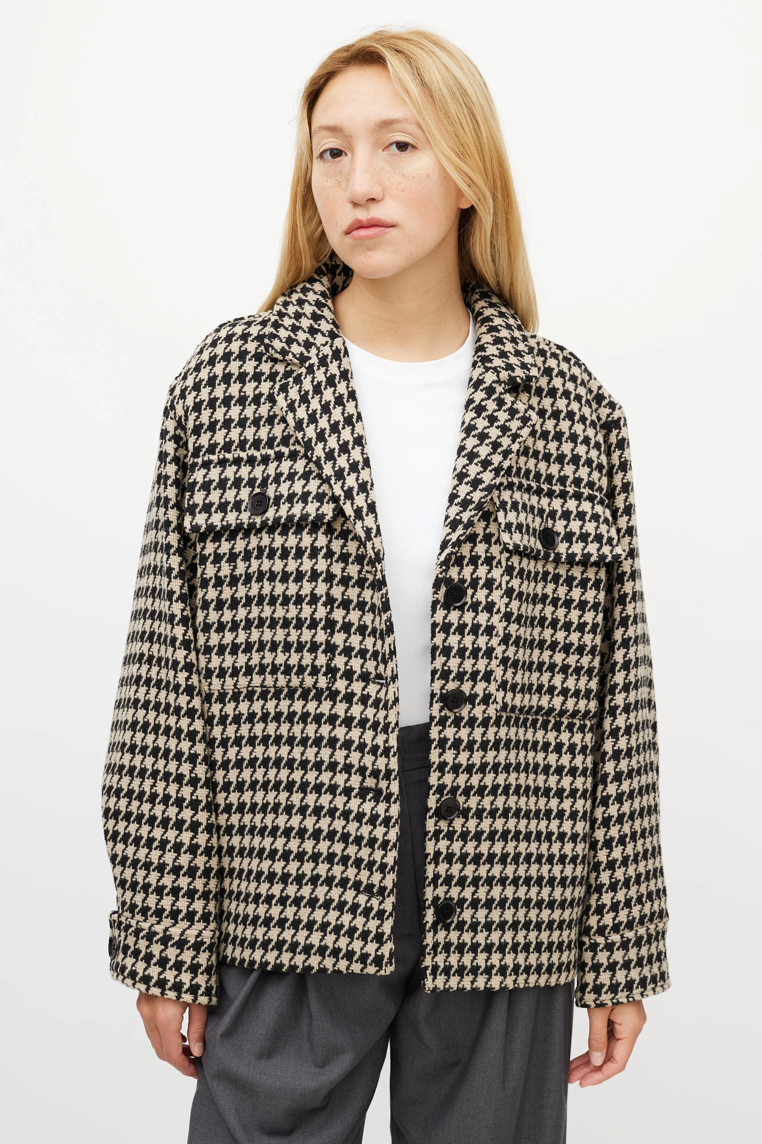 Black & White Houndstooth Woven Jacket