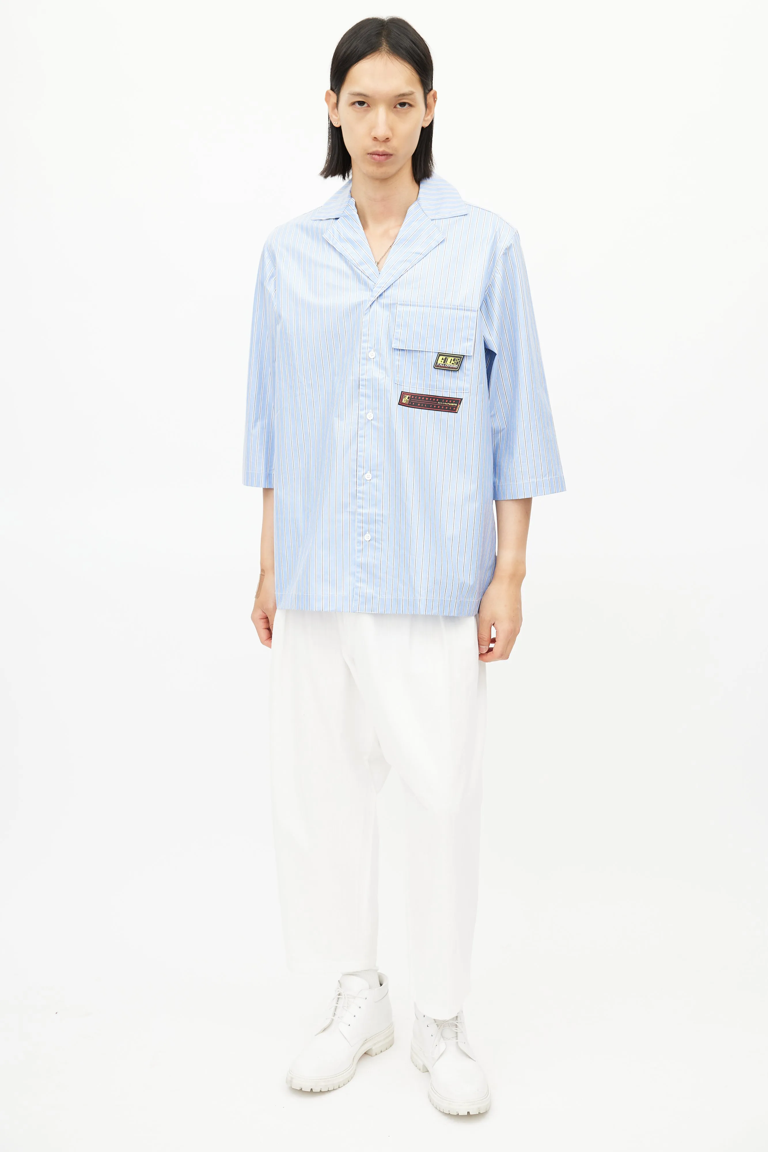 Blue & White Stripe Coated Shirt