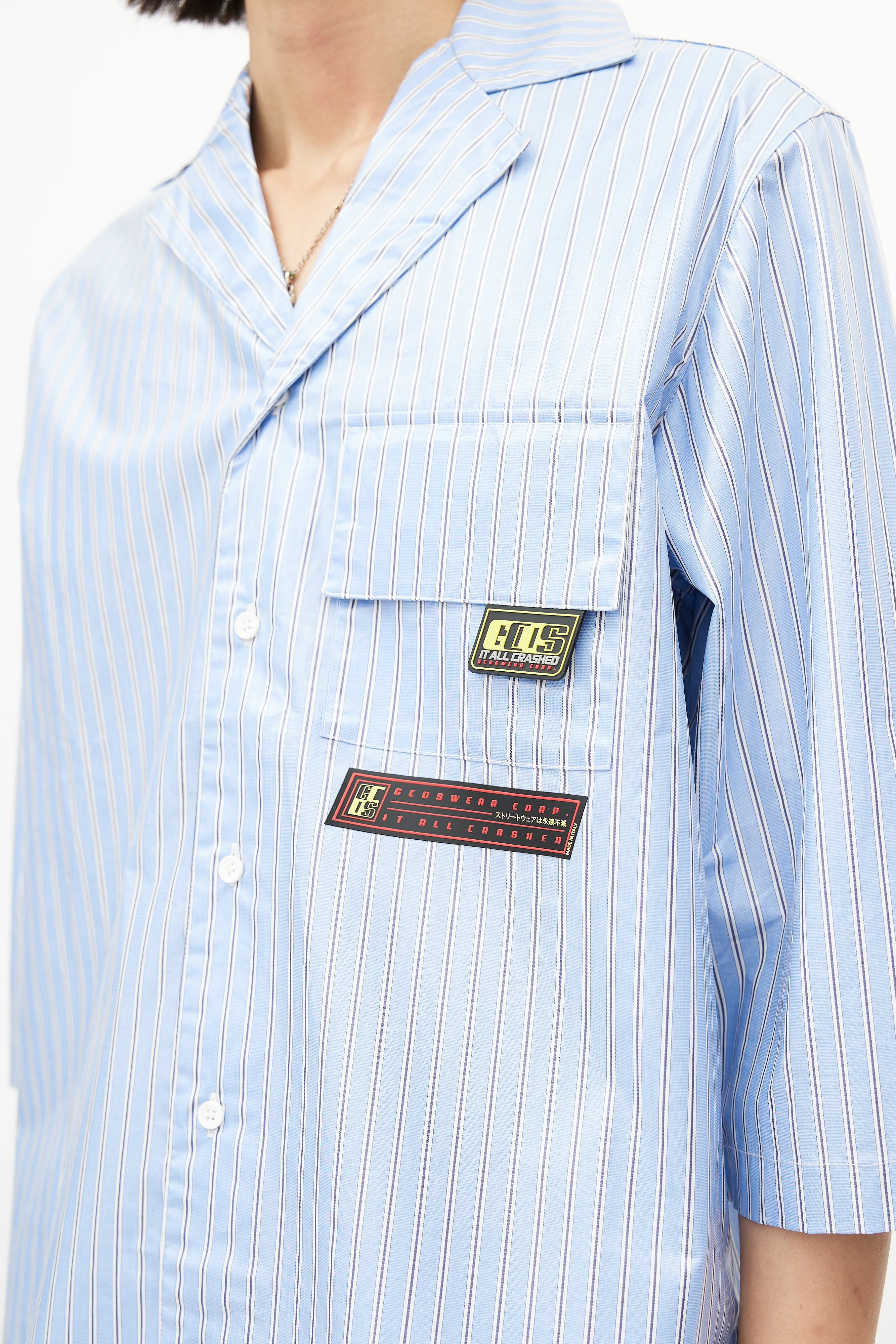 Blue & White Stripe Coated Shirt