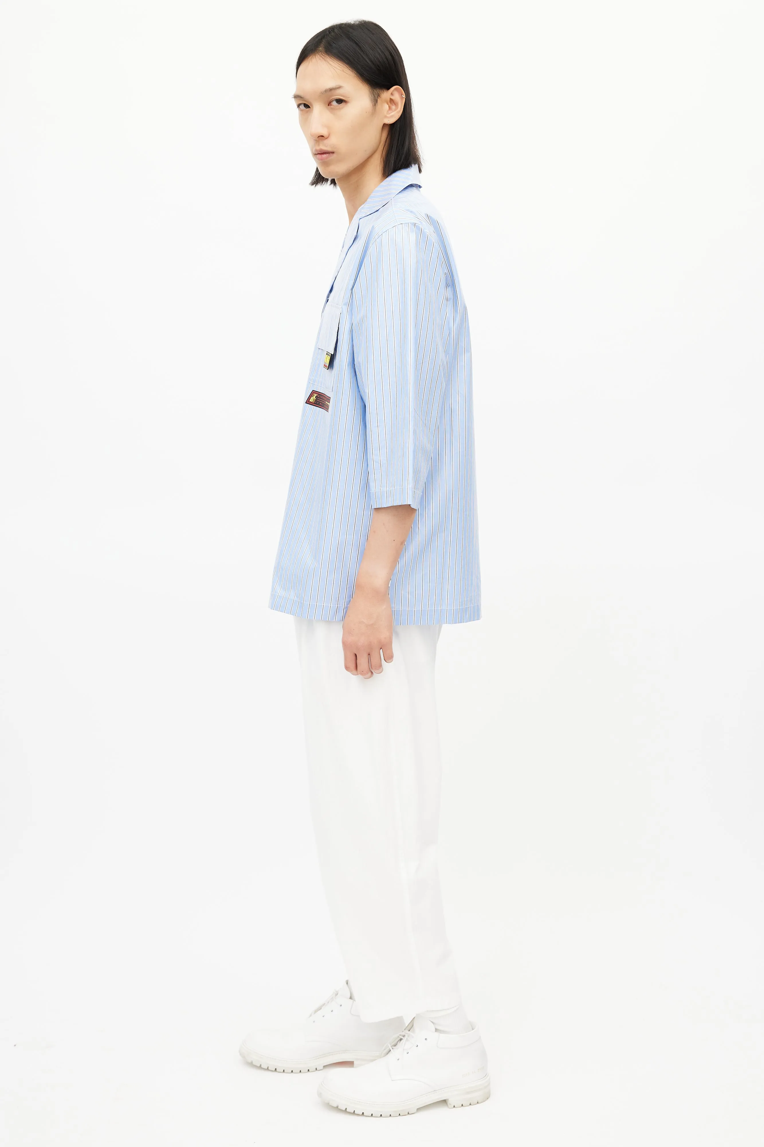 Blue & White Stripe Coated Shirt