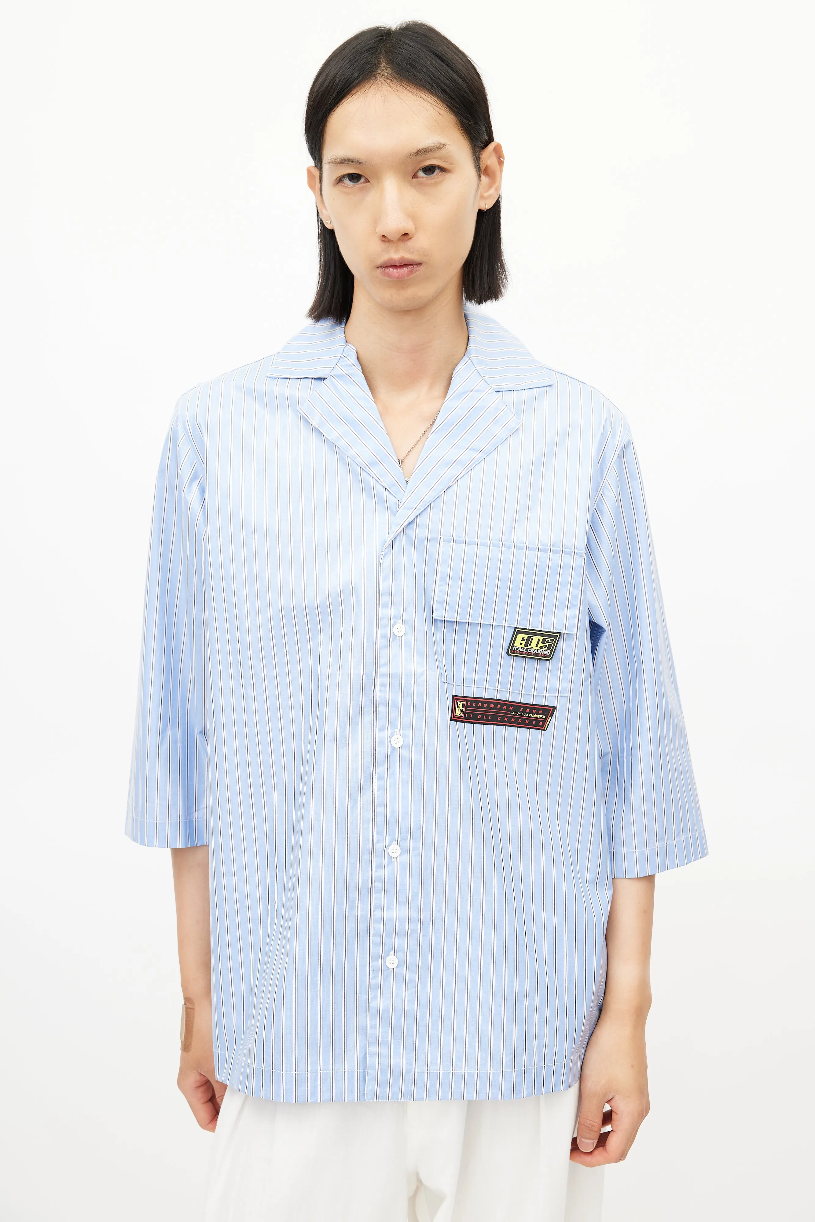 Blue & White Stripe Coated Shirt