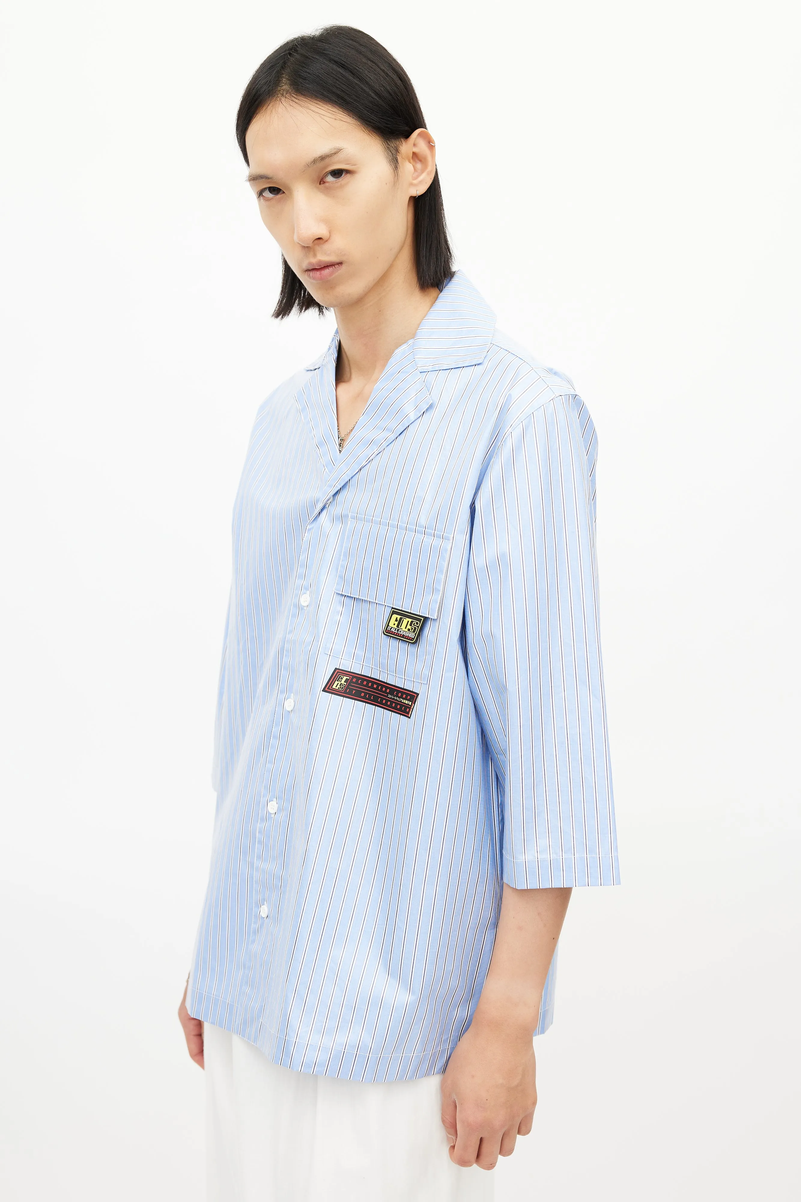 Blue & White Stripe Coated Shirt