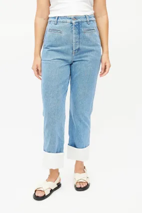 Blue Fisherman Cropped Turn-Up Jeans
