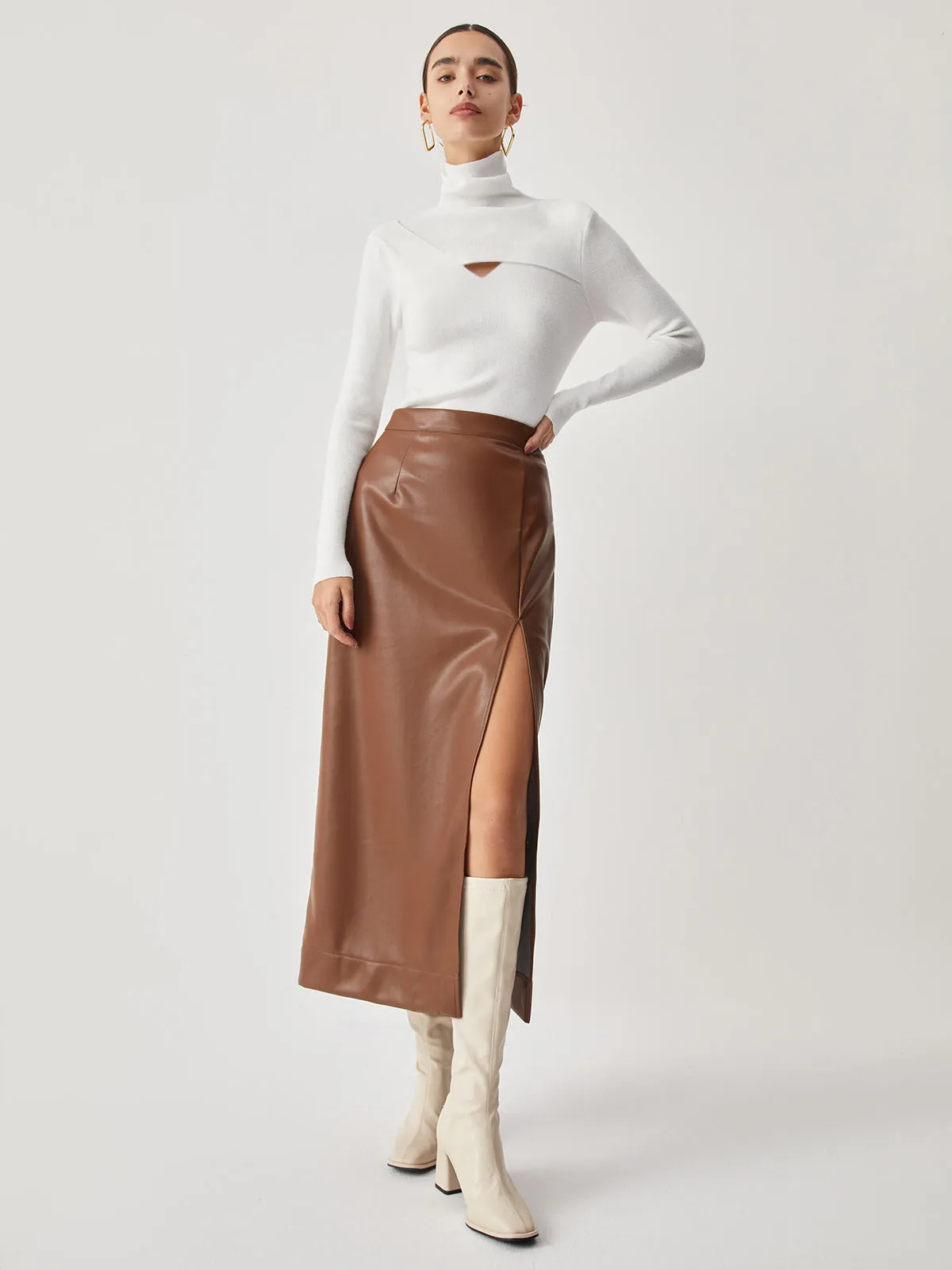 Criss Cross Turtleneck Long Sleeve Knit Top