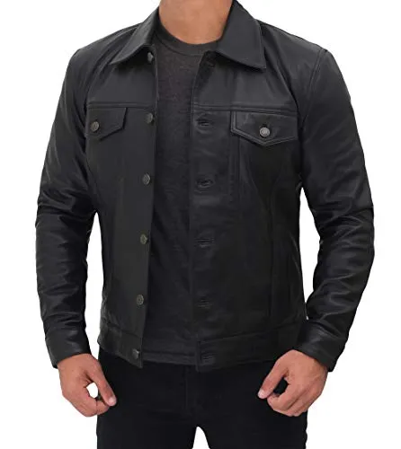 Leather Jacket For Men  Real Lambskin Vintage Trucker Mens Leather Jackets
