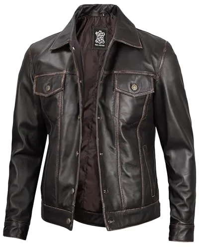 Leather Jacket For Men  Real Lambskin Vintage Trucker Mens Leather Jackets