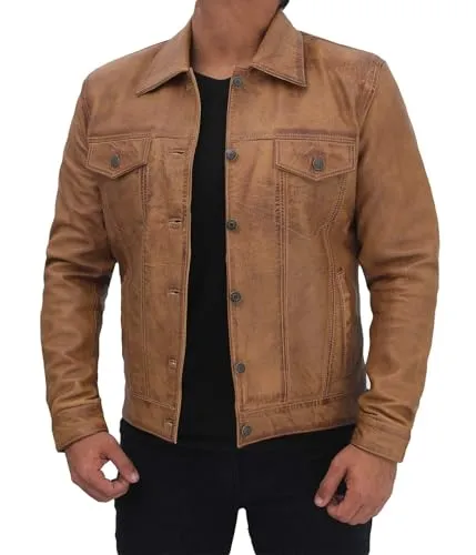 Leather Jacket For Men  Real Lambskin Vintage Trucker Mens Leather Jackets