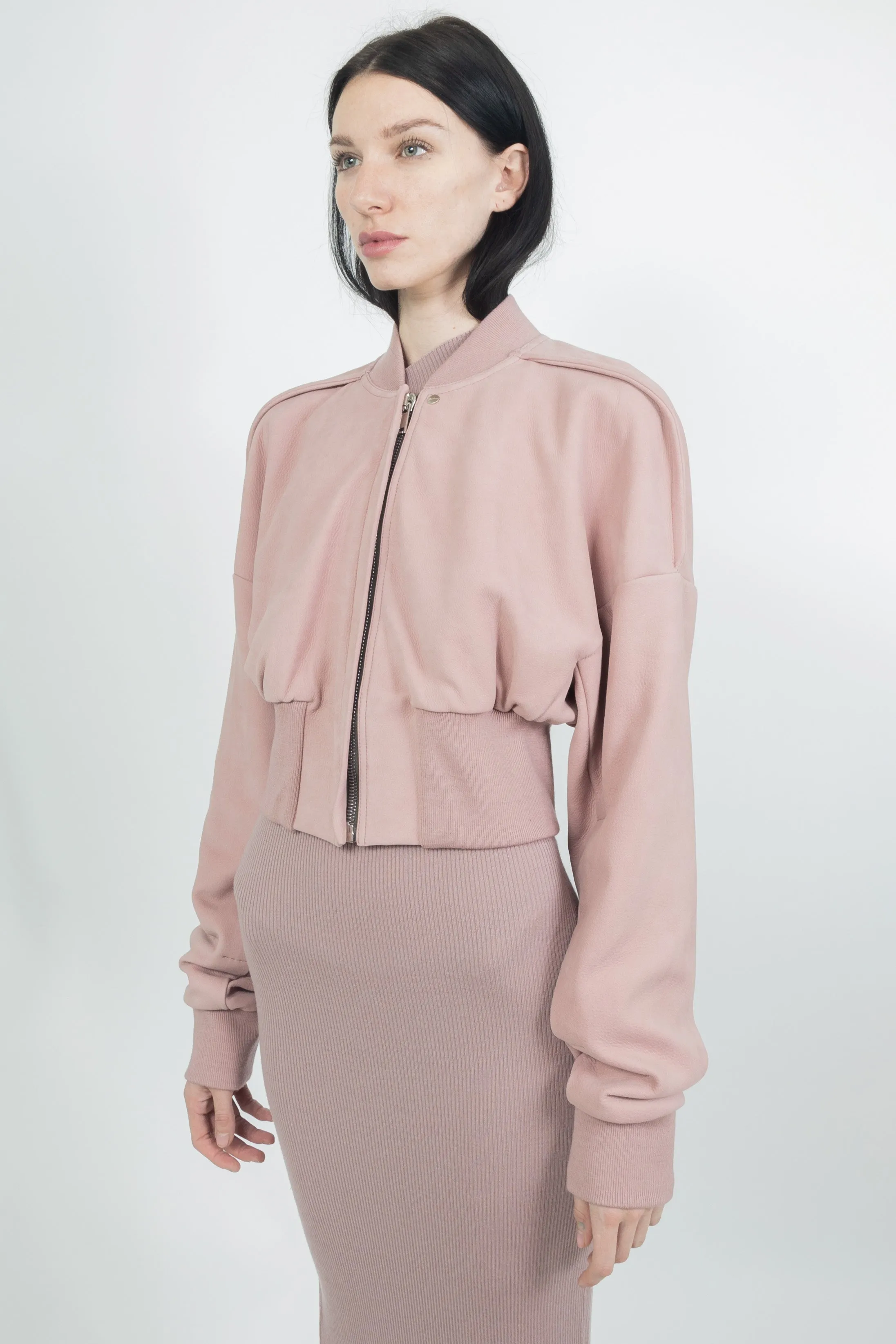 Rick Owens Womens Leather Bomber Collage Dusty Pink