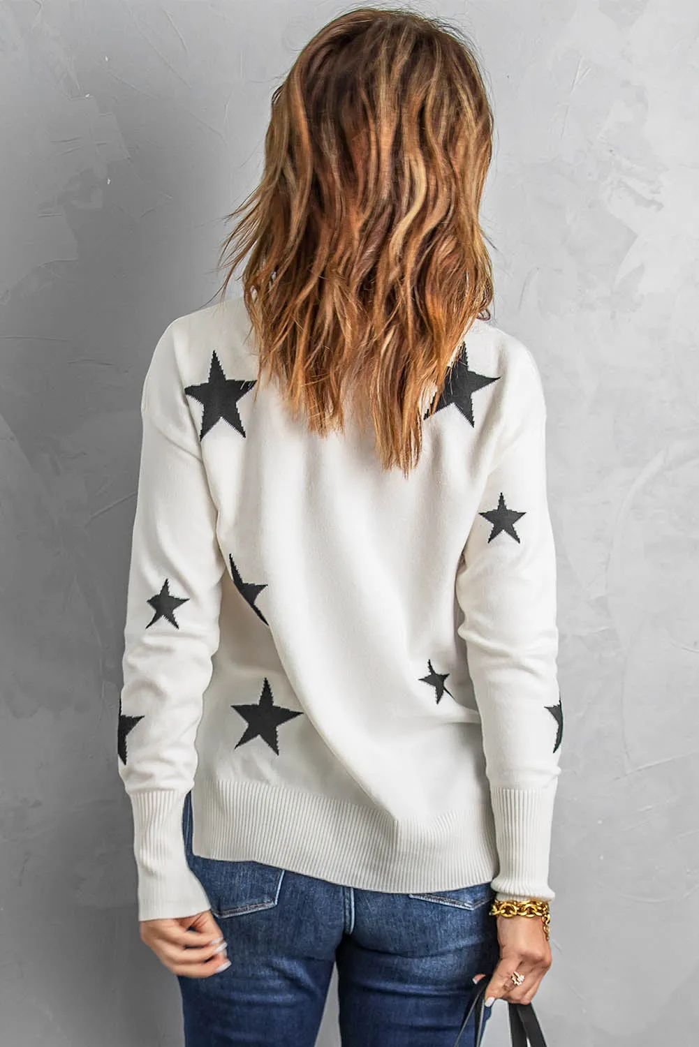 Turtleneck Dropped Sleeve Star Print Sweater